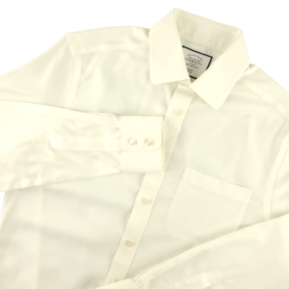 Charles Tyrwhitt Dress Shirt Mens 15.5 35 White Solid Slim Fit Non Iron